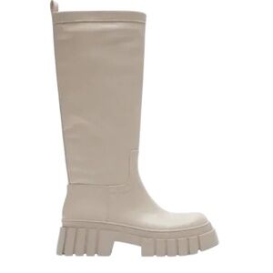 Women's ZARA Cream Ecru Flat Knee-High Boots